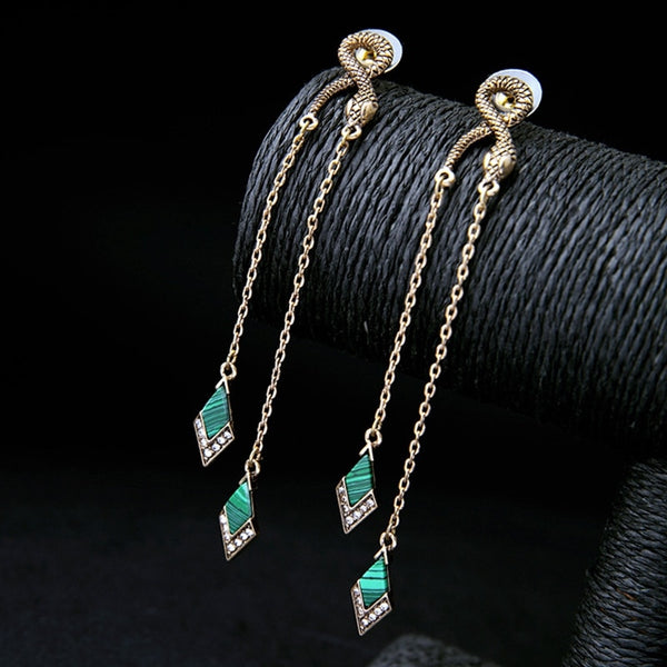 Emerald Color Pendant Drop Bohemian Earrings