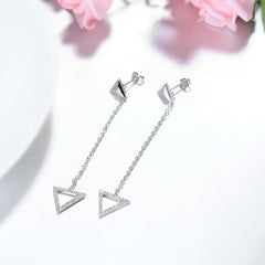 Gold Triangle Drop Cubic Zirconia Pendant Earrings