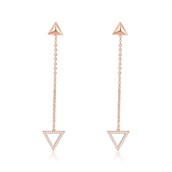 Gold Triangle Drop Cubic Zirconia Pendant Earrings