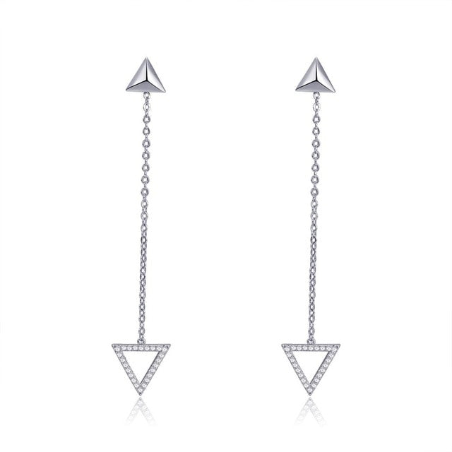 Gold Triangle Drop Cubic Zirconia Pendant Earrings