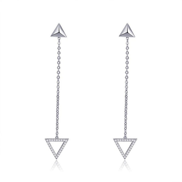 Gold Triangle Drop Cubic Zirconia Pendant Earrings