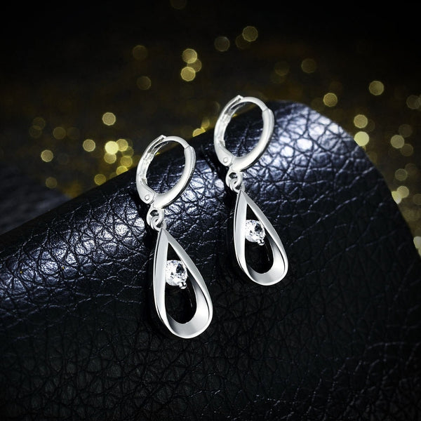 Romantic Silver And CZ Charm Water Drop Drop Earrings