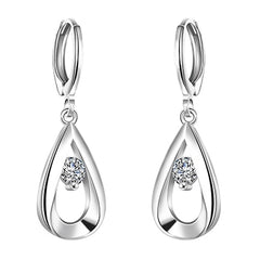 Romantic Silver And CZ Charm Water Drop Drop Earrings