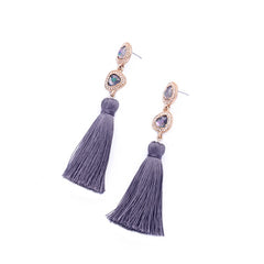 Deep Purple Ruby CZ And Tassel Drop Earrings