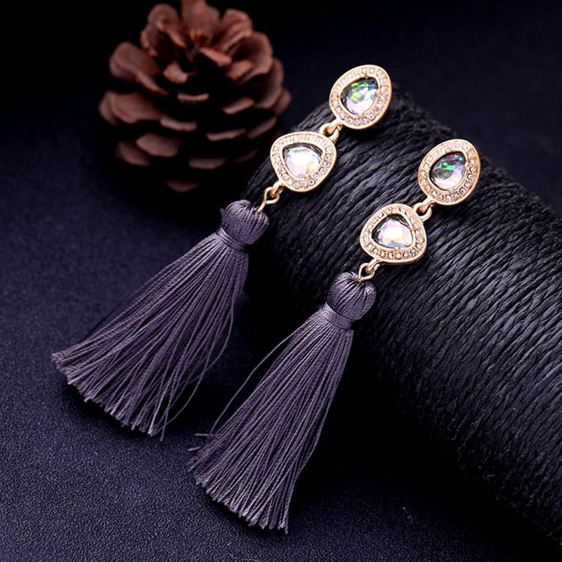 Deep Purple Ruby CZ And Tassel Drop Earrings