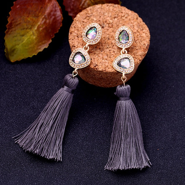 Deep Purple Ruby CZ And Tassel Drop Earrings