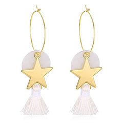 Gold Star Hoop And Tassel Drop Earrings