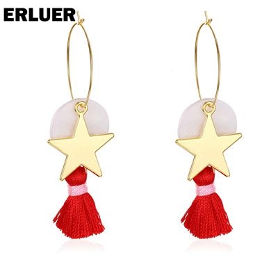 Gold Star Hoop And Tassel Drop Earrings