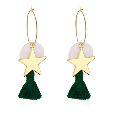 Gold Star Hoop And Tassel Drop Earrings