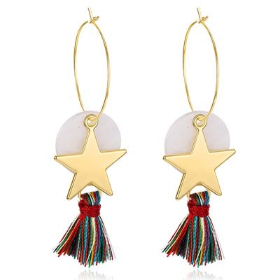 Gold Star Hoop And Tassel Drop Earrings