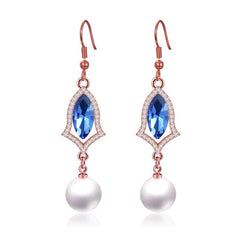 Pearl And Red Ruby Color Drop Earrings