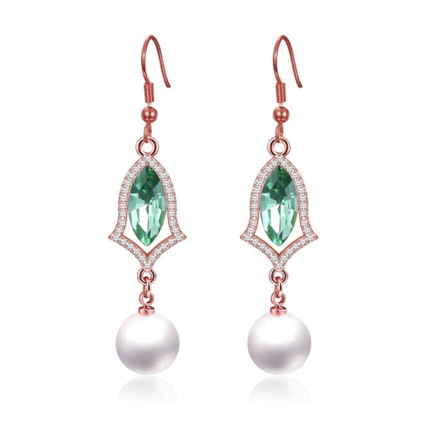 Pearl And Red Ruby Color Drop Earrings