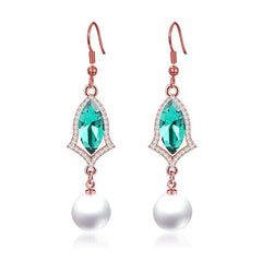 Pearl And Red Ruby Color Drop Earrings