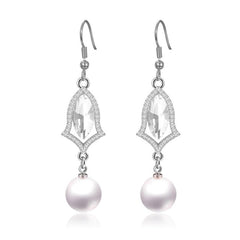 Pearl And Red Ruby Color Drop Earrings