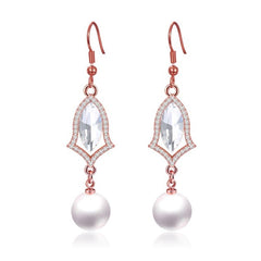 Pearl And Red Ruby Color Drop Earrings