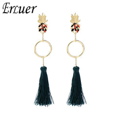 Pineapple Post And Round Tassel Drop Earrings