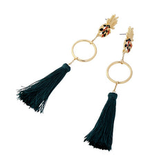 Pineapple Post And Round Tassel Drop Earrings