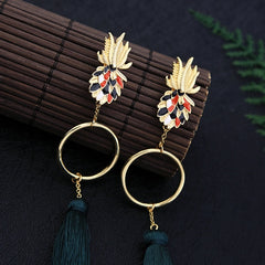 Pineapple Post And Round Tassel Drop Earrings