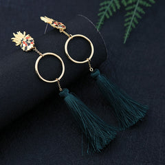 Pineapple Post And Round Tassel Drop Earrings