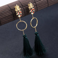 Pineapple Post And Round Tassel Drop Earrings