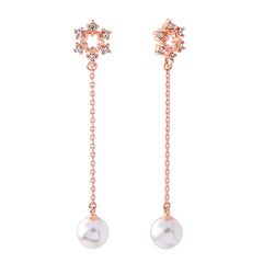 CZ Snowflake Rose Gold plated Drop Pearl Earrings