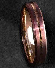 Women's 6mm Brushed Ruby Rose Gold Inner Tungsten Carbide Ring