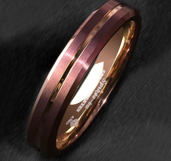 Women's 6mm Brushed Ruby Rose Gold Inner Tungsten Carbide Ring