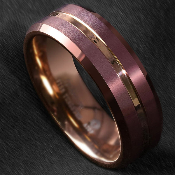 Women's 8mm Brushed Ruby Rose Gold Tungsten Carbide Ring