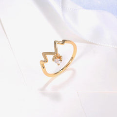 Women's Zigzag Pattern Heart Pendant CZ Rose Gold Plated Ring