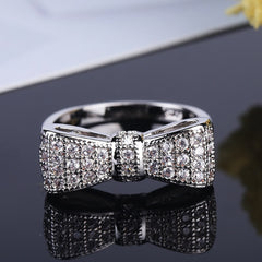 Women's Big Bow Silver Plated CZ Ring