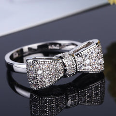 Women's Big Bow Silver Plated CZ Ring