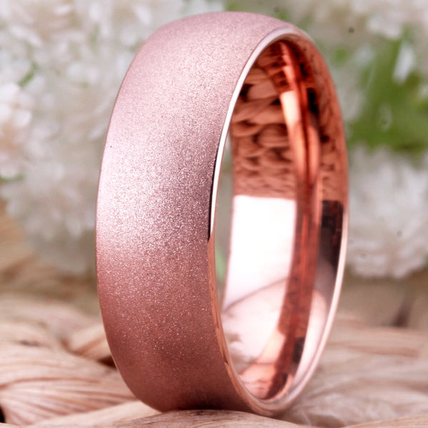 Women's 8mm Brush Rose Gold Tungsten Carbide Ring