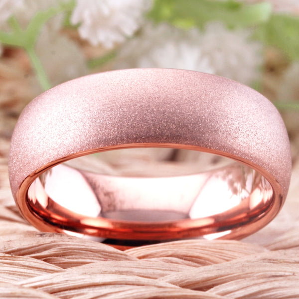 Women's 8mm Brush Rose Gold Tungsten Carbide Ring