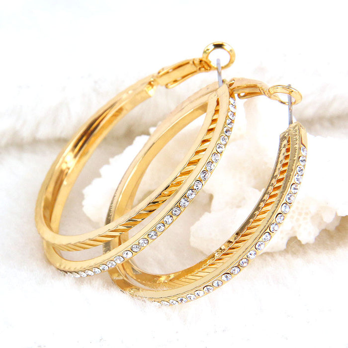 Women's Rhinestone Rose Gold Plated Dual Hoop Earrings
