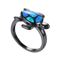 Women's Turtle Blue Opal Gunmetal Ring