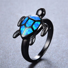 Women's Turtle Blue Opal Gunmetal Ring