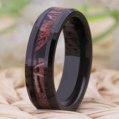 Couple's Matching Set of 6mm and 8mm Inlaid Pink Stone Black Inner Tungsten Carbide Rings