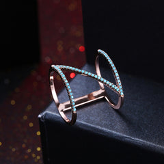 Women's Z Shape Gunmetal Crystal Ring