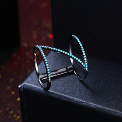 Women's Z Shape Gunmetal Crystal Ring