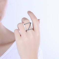 Women's Z Shape Gunmetal Crystal Ring