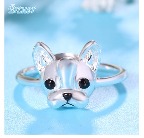 Women's Pug Puppy Silver Plated Ring