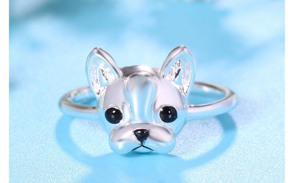 Women's Pug Puppy Silver Plated Ring