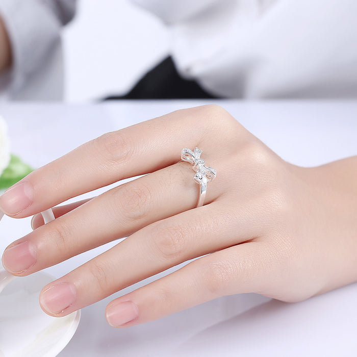 Women's Elegant Bow CZ Silver Plated Ring