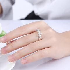 Women's Elegant Bow CZ Silver Plated Ring