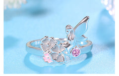 Women's Silver Plated Fairy and Flowers CZ Crystal Ring