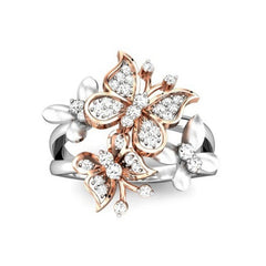 Women's Butterfly Silver and Rose Gold Plated CZ Ring