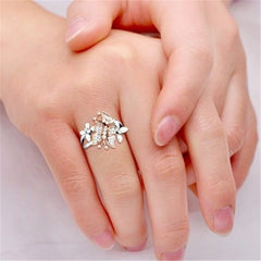 Women's Butterfly Silver and Rose Gold Plated CZ Ring