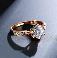 Women's Classic Rose Gold and Silver Plated CZ Ring