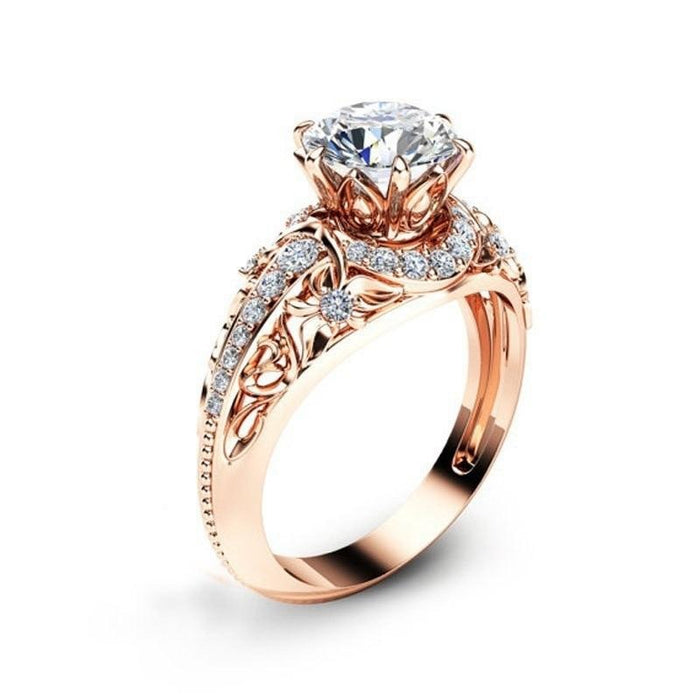 Women's Austrian Elaborate Weave Crown Set CZ Rose Gold Plated Ring