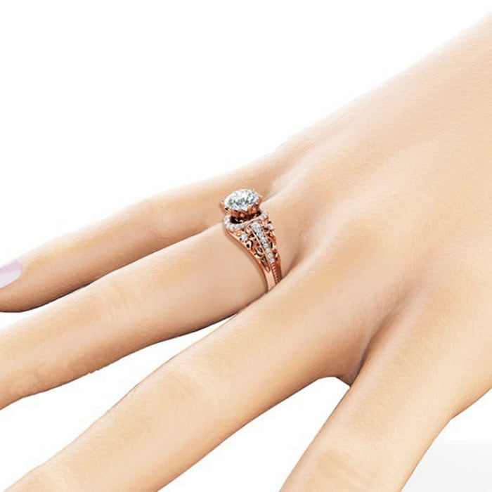 Women's Austrian Elaborate Weave Crown Set CZ Rose Gold Plated Ring
